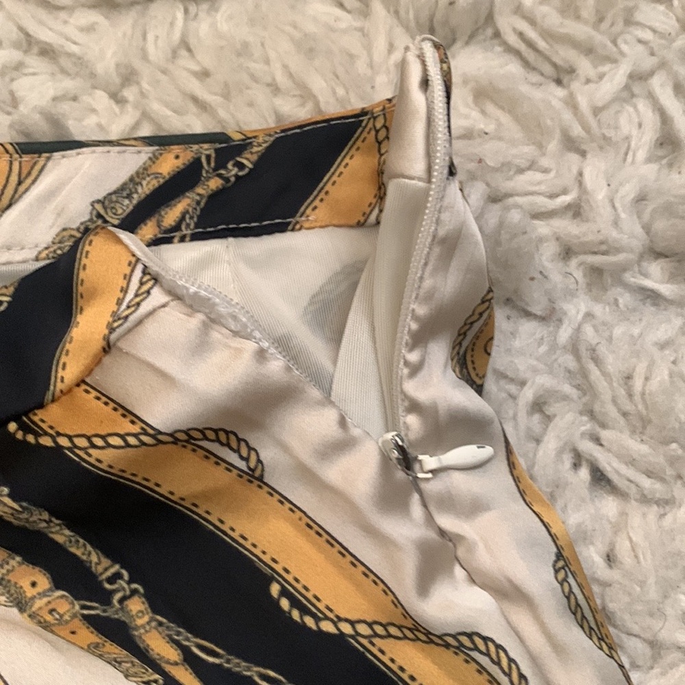 Nautical Chain Yellow Navy Blue Print Pleated Skirt - Picture 4 of 5